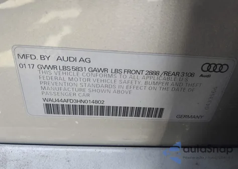 2017 Audi A8 L 3.0T z USA, uszkodzony, nr VIN WAU44AFD3HN014802